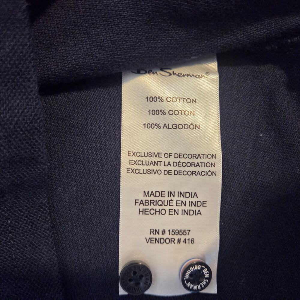 Ben Sherman Pique Polo Shirt Navy Blue with Tartan Plaid Design Collar sz L - Picture 9 of 11